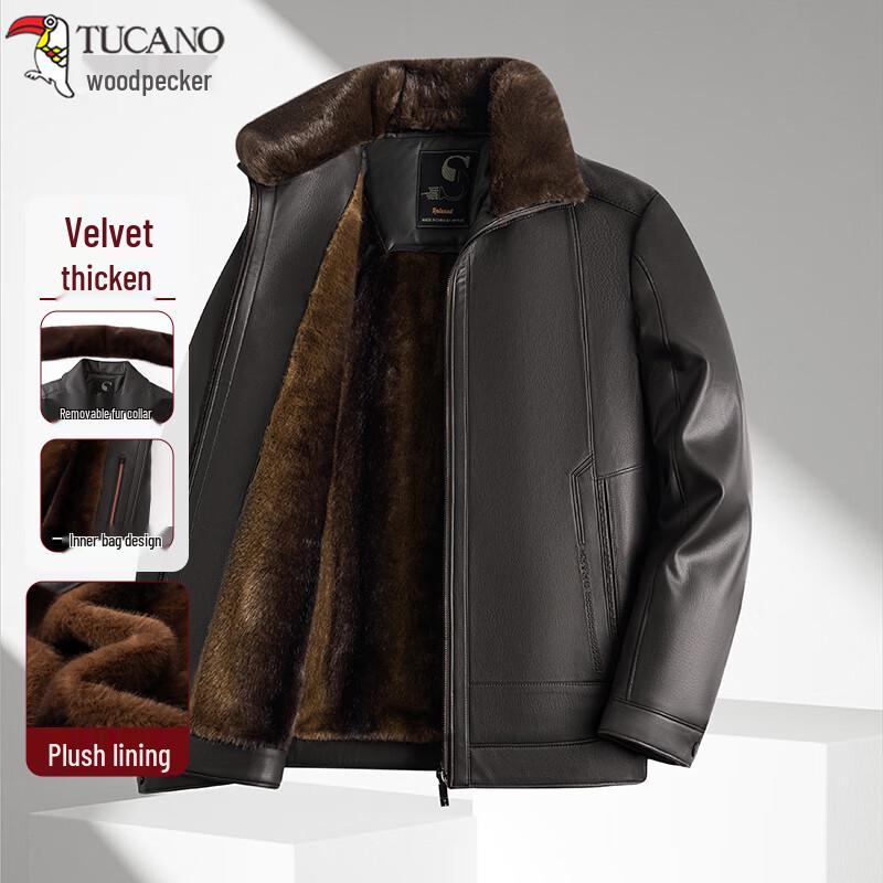 TUCANO Men s Warm Thickened Faux Leather Lapel Jacket 4XL