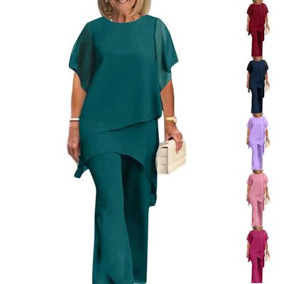 Women's Fashion Casual Solid Color Loose Fit Asymmetric Hem Two Piece Set Top and Pants Lightweight Comfortable Outfit for Daily Wear