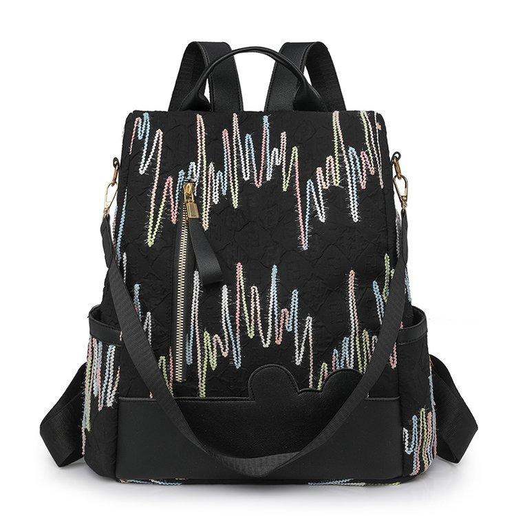 Trendy fashion embroidered thread women s backpack simple shopping commuter shoulder bag multi-functional student schoolbag one size fits all