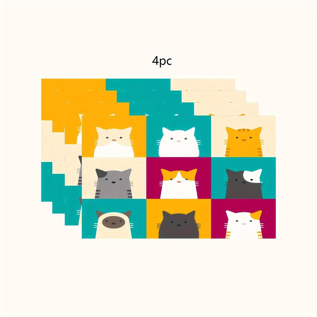4 Pz. Runner Colorati con Gatti – Design a Scacchi, Resistenti al Calore, Poliestere Facile da Pulire, Divertente Decorazione per la Casa e le Feste