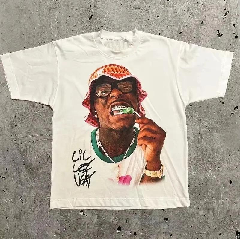 Rapper Young Thug Thugger Portrait Vintage Hip Hop Style Black Cotton Unisex T-shirt