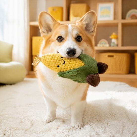 Pet Toys To Reduce Anxiety Plush Corn Dog Toy, Squeaky Stuffed Chew Durable Shaped Toy Soft Puppy Teething for Small Medium Dogs