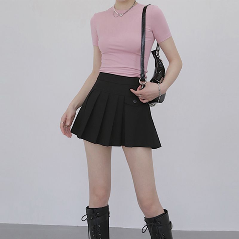 

2025 New Arrival Spring and Autumn Slim Fit Inner Wear Pink Figure Flattering Long Sleeves T-Shirt Skinny Knit Tops Bottoming Shirt + Women Pink [short sleeve]] S