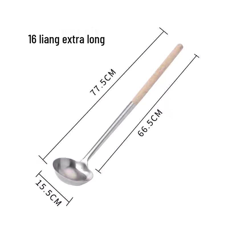 Chef's Long Spatula & Spoon - Wooden Handle, Stainless Steel, Ideal for Stir-Fry & Soup, Thickened for Durability, Perfect Kitchen Tool