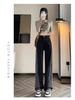 Retro High-Waisted Color Block Jeans: Women's Slimming Loose Wide-Leg Trousers