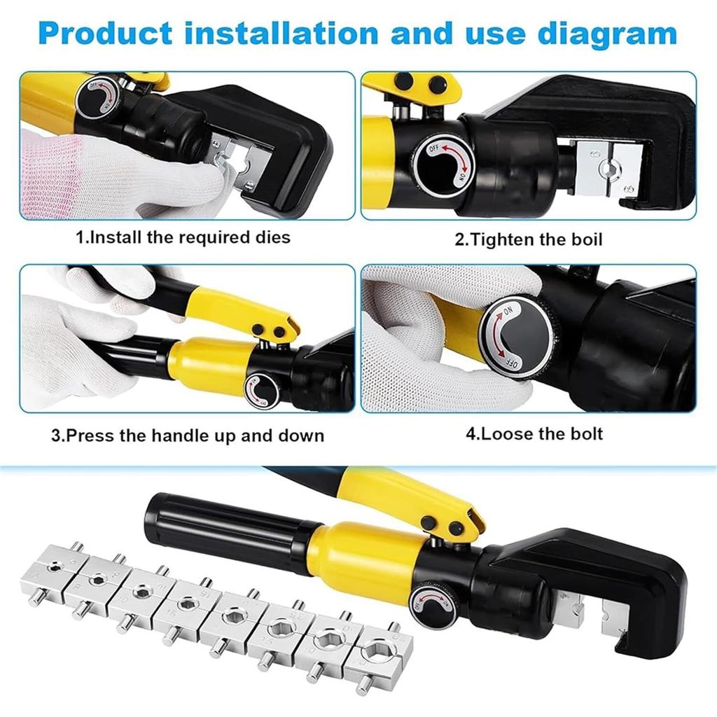 Hydraulic Wire Crimper Tool Kit, Manual Cable Lug Crimping Tool with Carrying Case and Dies for Copper/Aluminum Terminals