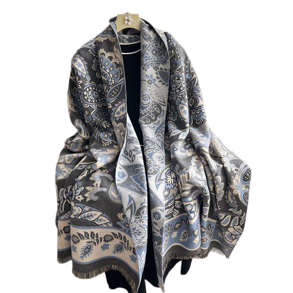 Classic ethnic style popular cashew print hanging beard fringed long scarf women's national style embroidered scarf out elegant shawl