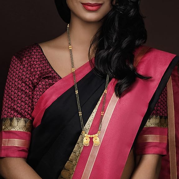 2 Vati Wati Mangalsutra Tradizionale Indiano 1 Grammo Oro Elegante Maharashtriano Catena Lunga Per Donne Ragazze Signore