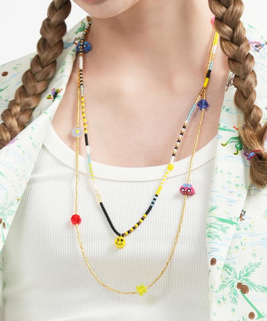 Bonbeau Unique And Fun Charms Gold Beads Long Necklace Color Motif Charm Gold Bead Long Necklace Kitsch Necklace