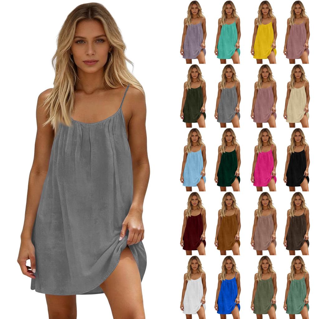 Sleeveless Spaghetti Strap Mini Dresses for Women Flowy Casual Beach Holiday Dresses for Women Summer Loose Dresses for Women