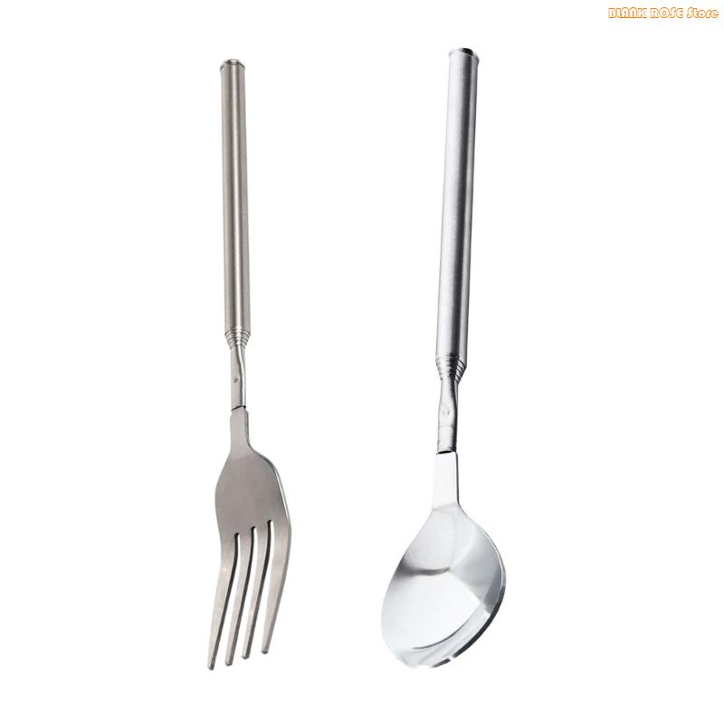 K1AE 2pc Extendable Barbecue Forks Stainless Steel Construction Portable Cutlery For Outdoor Cooking Roasting And Serving