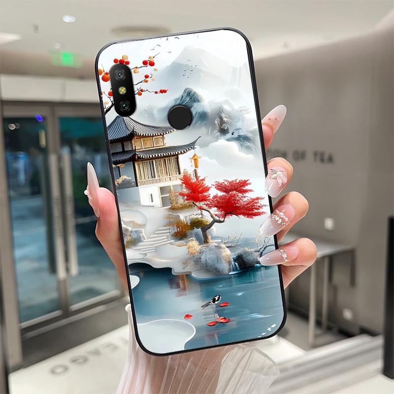 Beautiful Flower Cute Cartoon Cats Case For Xiaomi Mi A2 / Mi A2 Lite Tempered Glass Phone Case Protective Back Cover Hard Shell