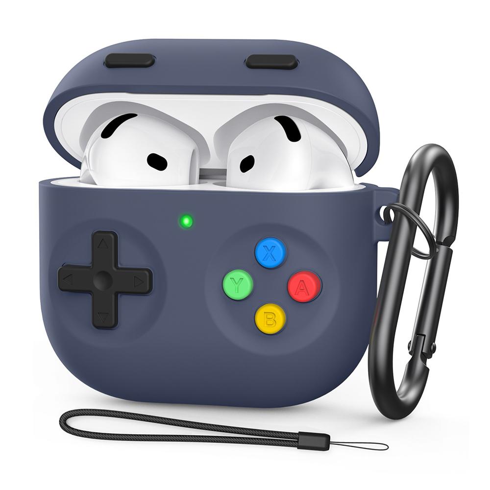 For AirPods 4 Silicone Case Game Console Design Split Protective Cover with Carabiner/Strap