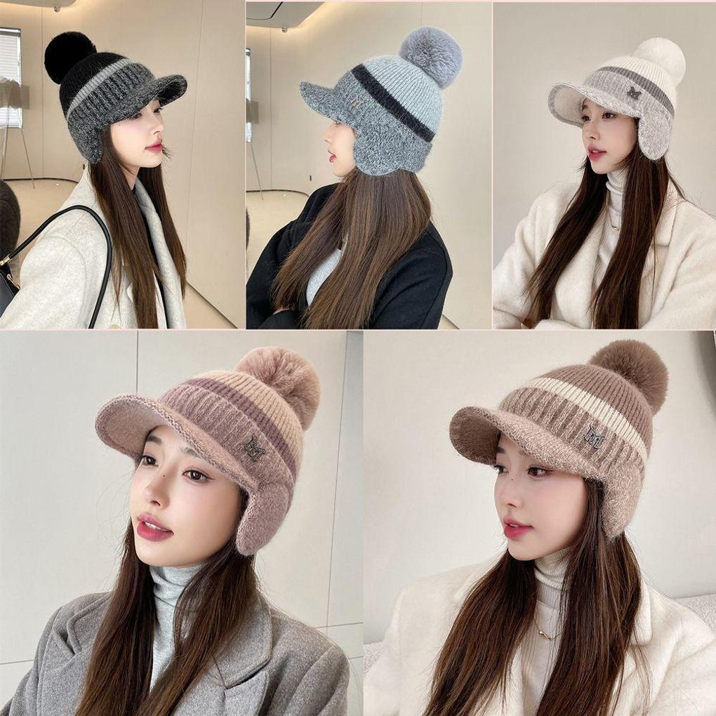 Two-tone Drop Earmuff Cap, Knitted Fur Hat, Earmuff Hat