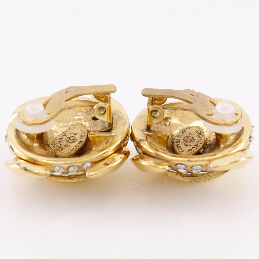 CHANEL COCO Mark Earring vintage Plated Gold/Rhinestone 34.1g Women Used