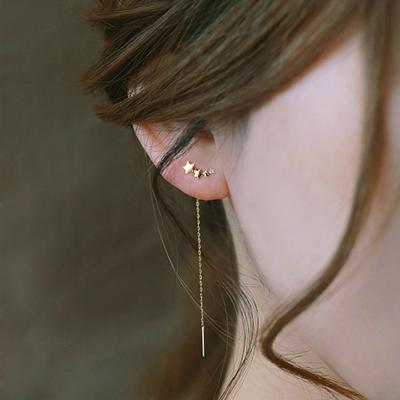 925 Sterling Silver Diamond Embedded Star Tassel Hanging Earrings Simple and Elegant Earrings Hypoallergenic