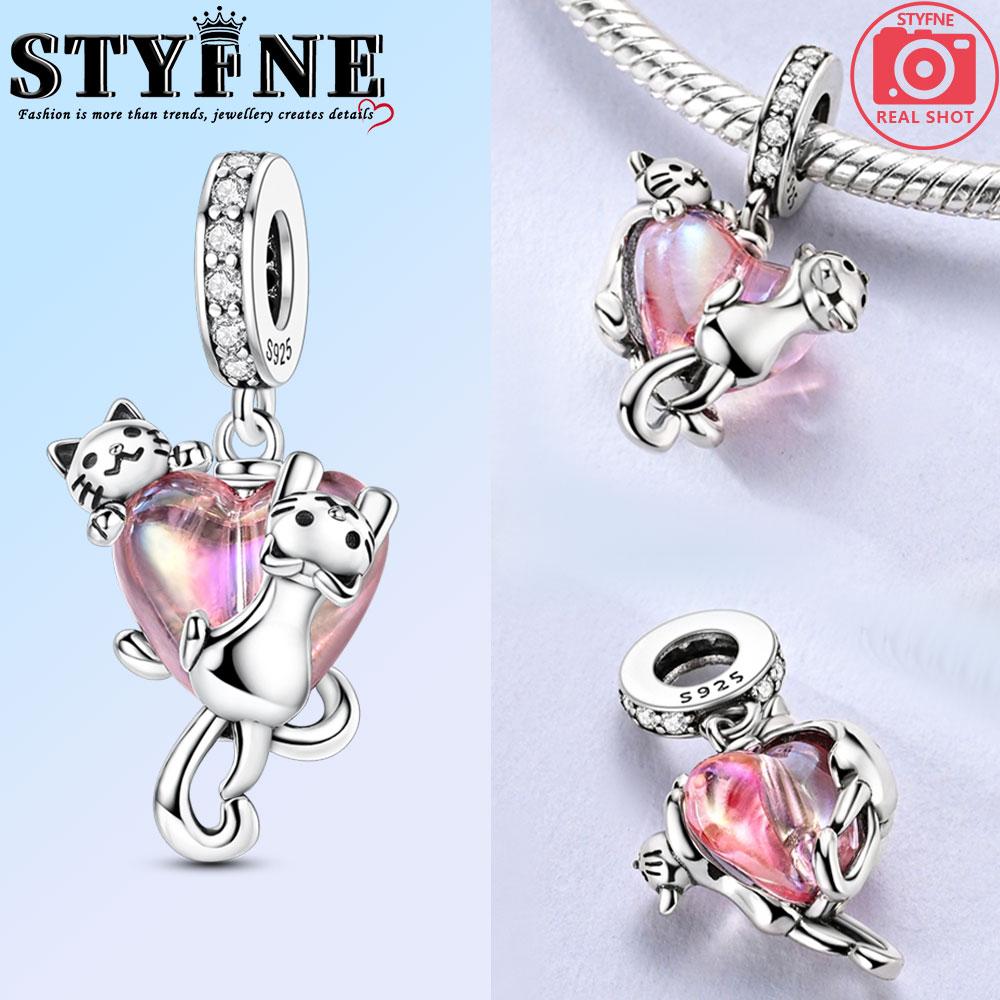 Kupferrosa Herz Niedliche Haustier Katze Charms Perlen Passen Original Armband Halskette Echtschmuck Frauen DIY Geschenke