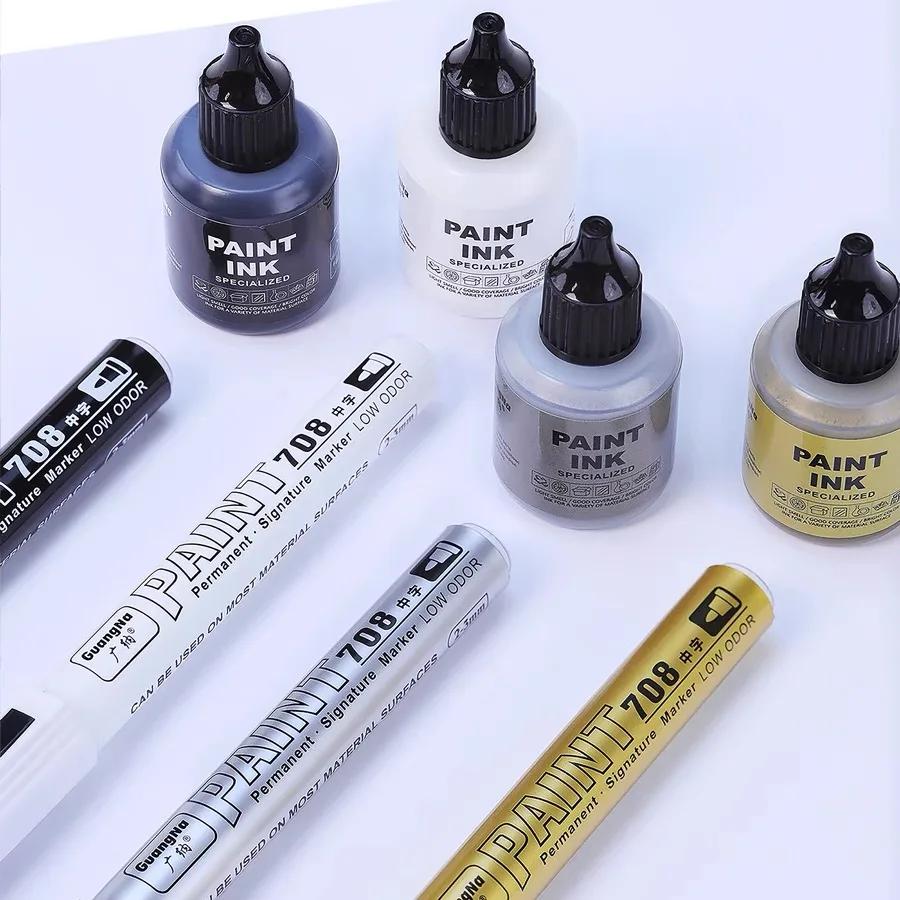 Metallic Paint Marker Pens with Ink Set Gold Silver White 2mm Art Markers for Manga Crafts Scrapbooking Art Supplies Stationery