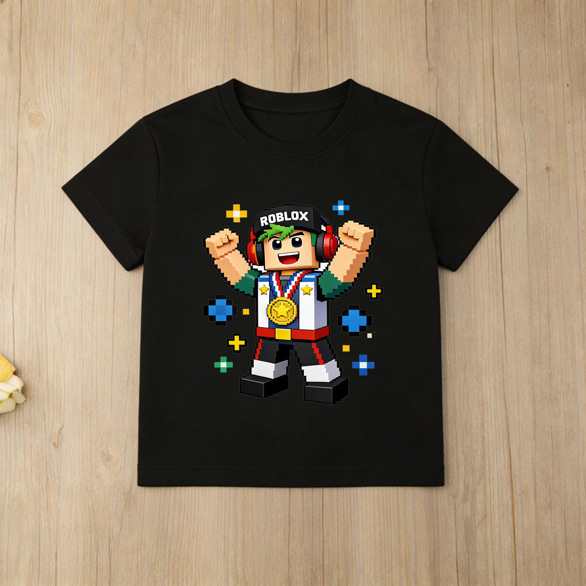 Детская футболка Roblox Геймерская Крутой Принт Персонажа на Скейтборде Короткий Рукав Хлопок Повседневная Летняя Футболка 100