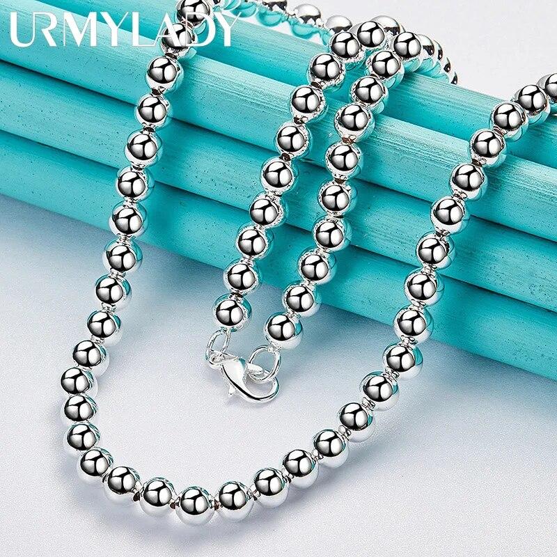 925 Sterling Silver Round 6mm Beads Necklace For Men Women Party Wedding Fashion Jewelry