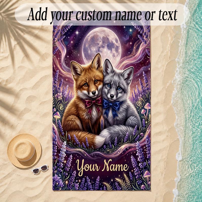 Fox Theme Soft Beach Towel Personalized Custom Name Text Towel Portable for Beach Pool Travel