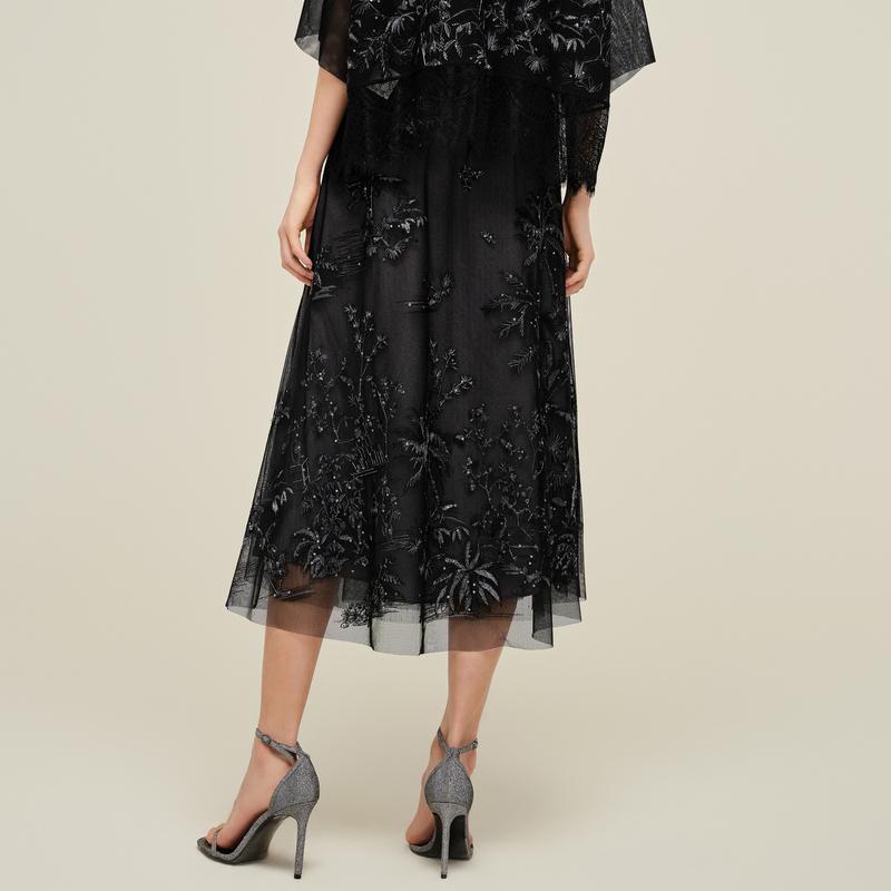 JZ Jiuzi Shopping Mall Same Style Chinese Style Bead Embroidered Mesh Half Skirt Women's Summer New Style