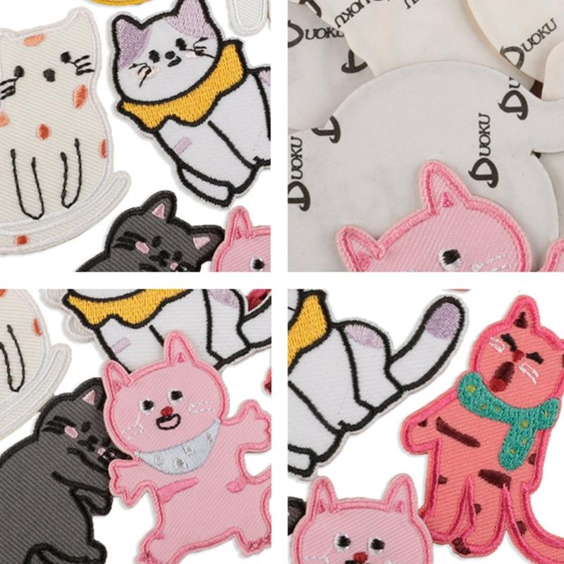 8Pieces Cartoon Cats Sewing On Applique Embroidery Repair Patches For Personalizing Caps And Shoe Backpack All Ages Use