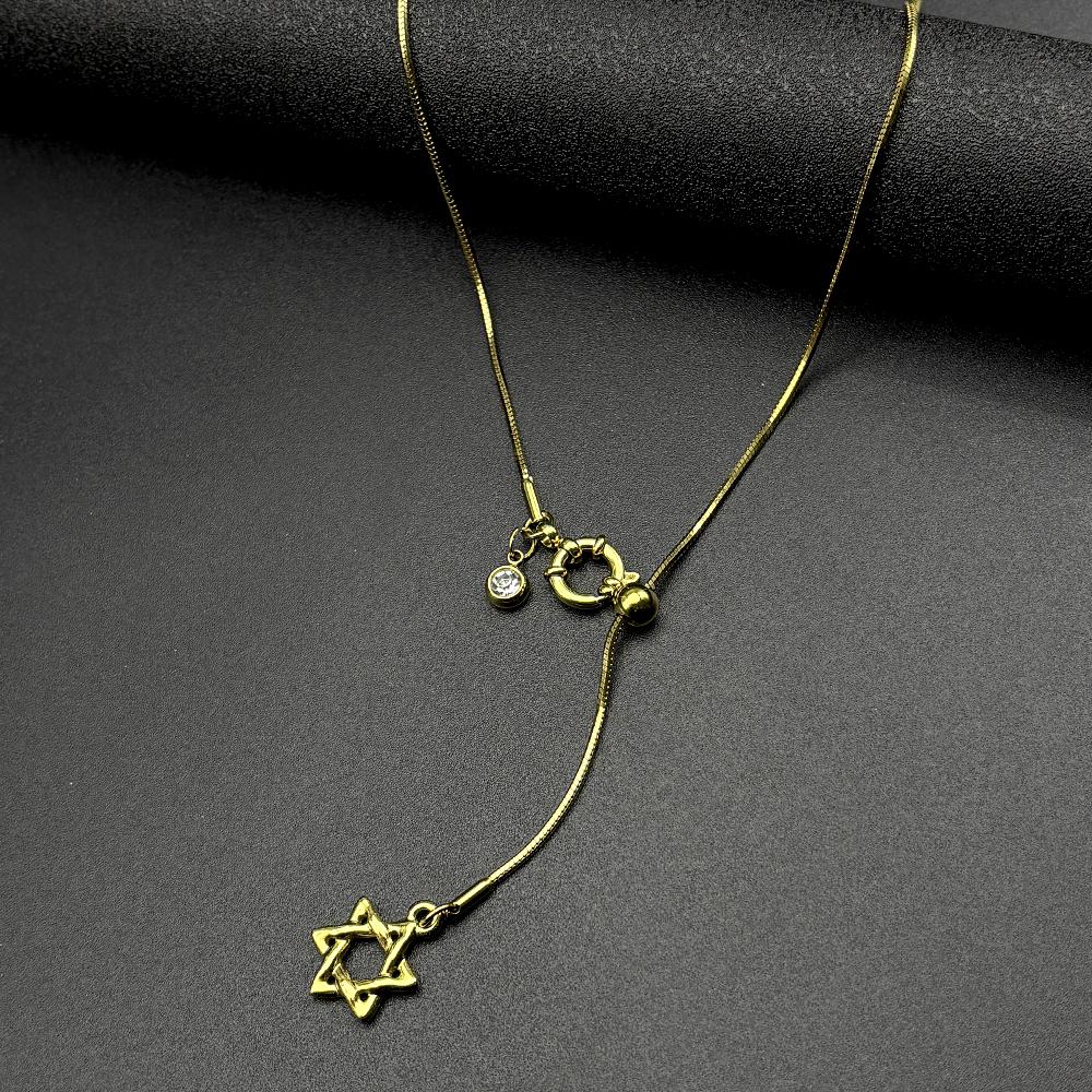 Israel Hexagram Je Magen David Pendant Necklace for Women Men Stainless Steel Star of David Adjustable Chain Jewelry Gift