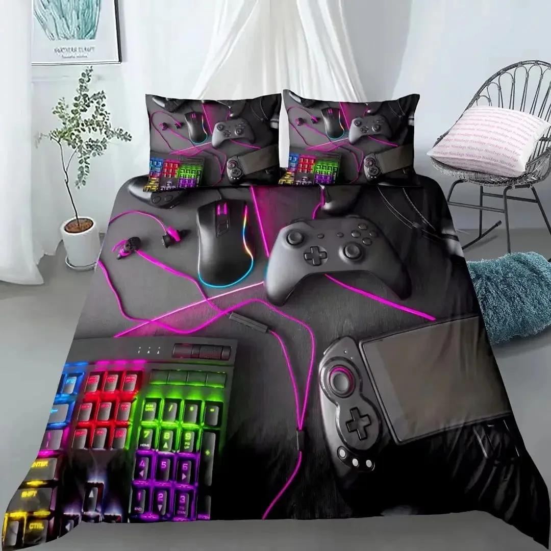 

Modern Technology Trends Gamer Beding Set For Adult People Children Kids Gamepad Warm Comforter Soft Duvet Cover Hipie Nordic Polyester Comfortable 135*200cm Eu-Single