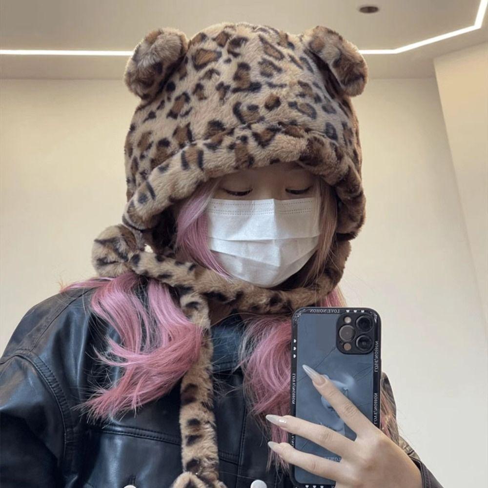Fashion Design Plush Bear Hat Korean Style Ear Protection Hat Cartoon Fleece Hat Ear Protector