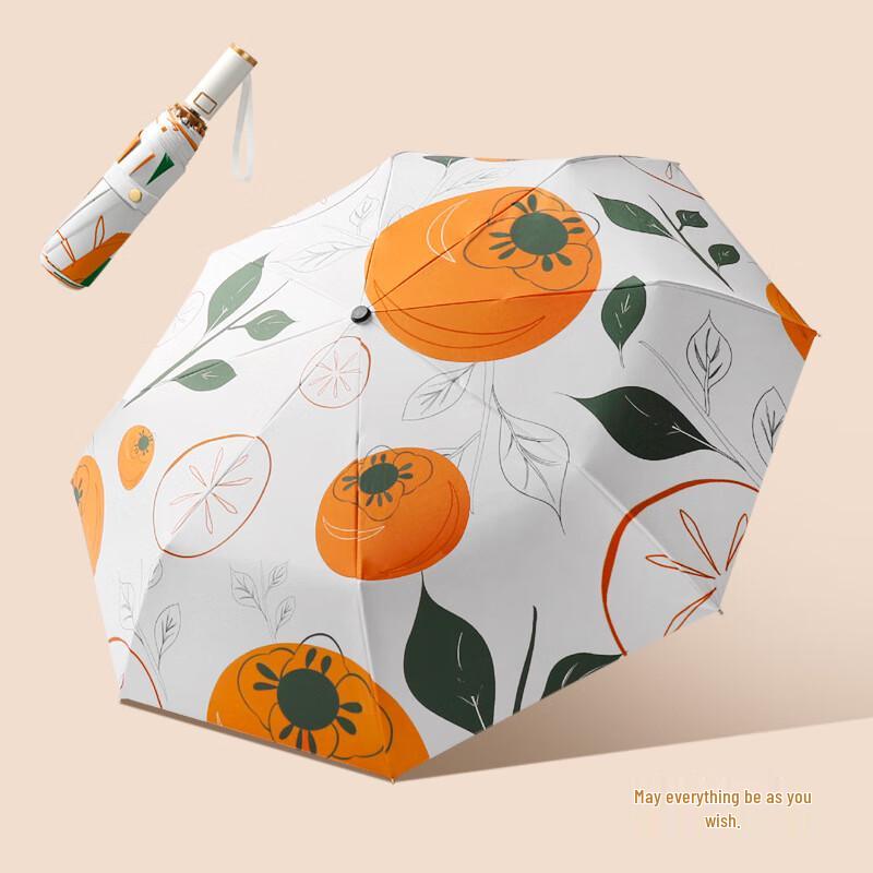 NANQIAO 8-Rib Manual Folding Persimmon Ruyi Sun & Rain Umbrella