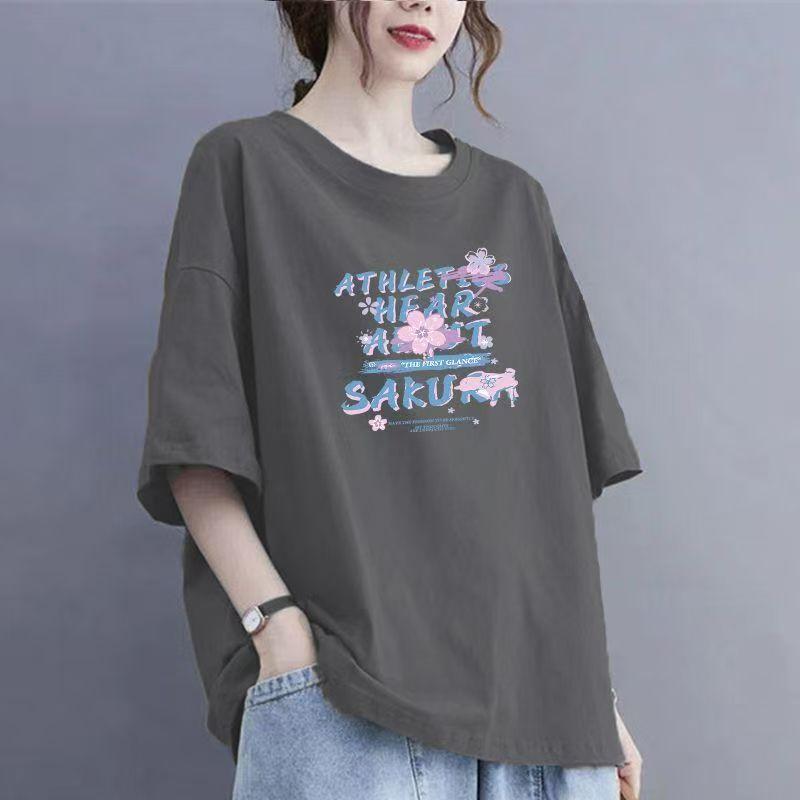 2025 Sommer Ny Kortermet Dame Bomull Casual Pustende T-skjorte