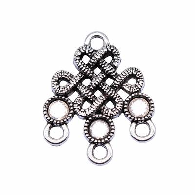 4pcs Chinese Lucky Knot Earring Connector Jewelry Components Accessories Antique Silver Color Zinc Alloy 26X21mm
