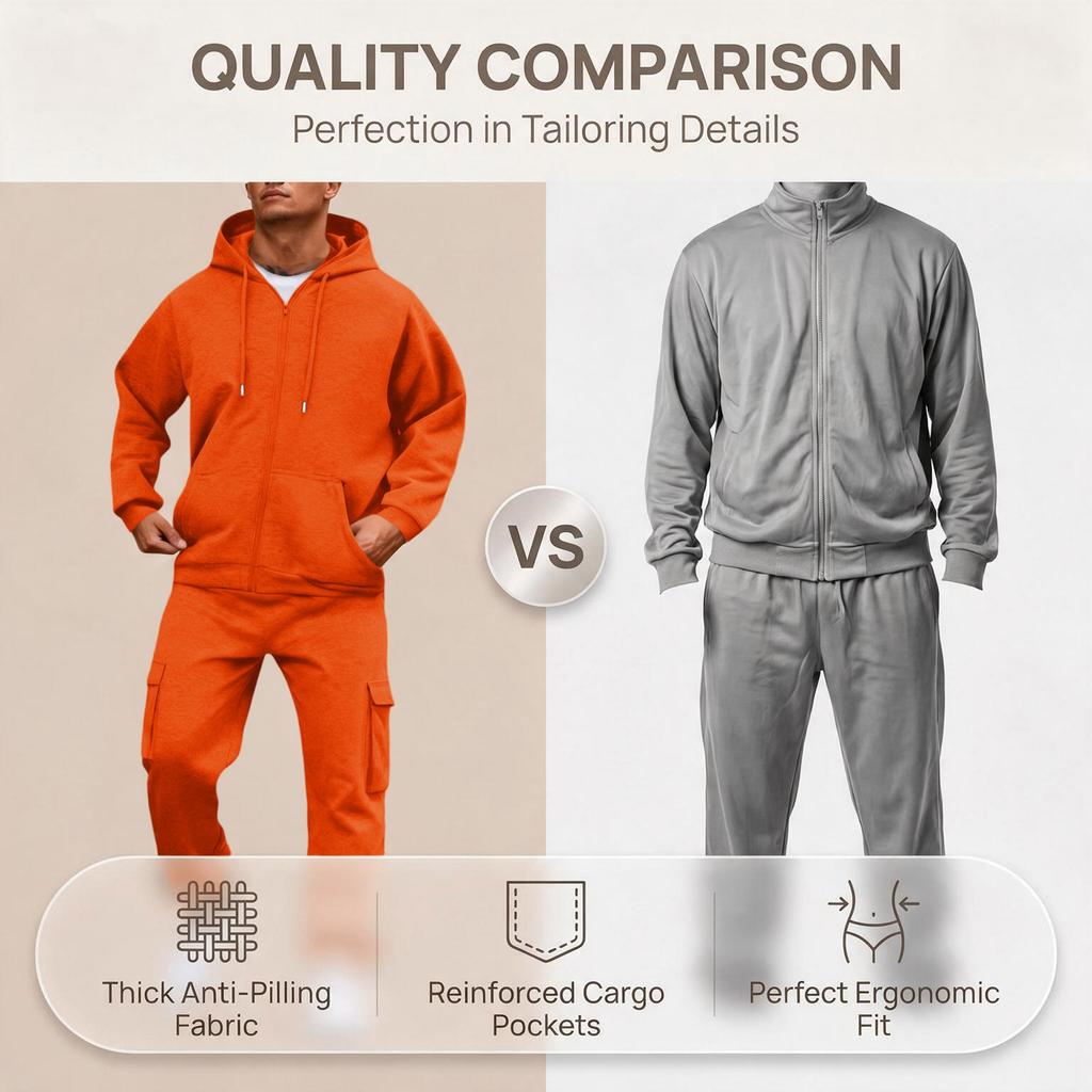 Men's Sweatshirt Jacket and Cargo Jogger Pants Set Color Trendy Casual Outdoor Sports Two-Piece Tracksuit