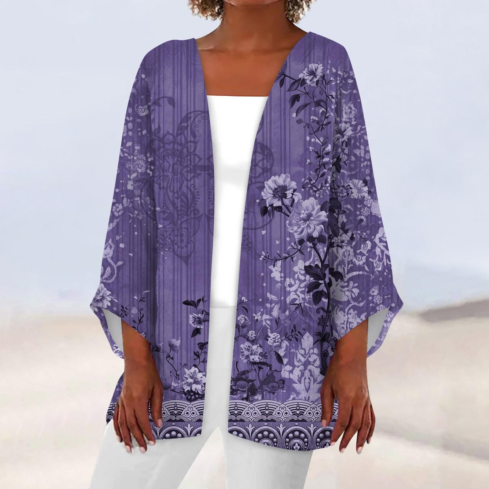 

Женская повседневная модная легкая куртка средней длины с принтом в стиле ретро, ​​кардиган XXXL фиолетовый