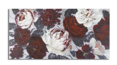 Handmade Wall Painting White Red Flower Darkback Cm 120X3,7X60