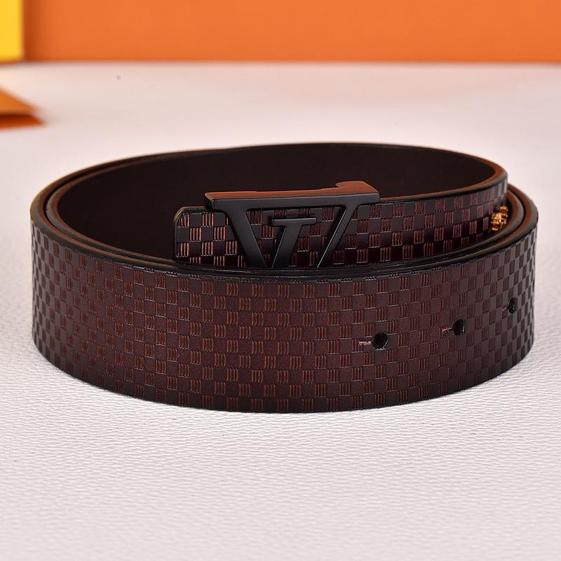 Herren Jugend Gürtel aus echtem Leder mit Karomuster und glatter Schnalle - Stilvoller Rindsleder Hüftgürtel für trendige Looks