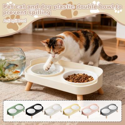Tigelas Duplas Elevadas Para Animais de Estimação - Gatos e Cães - -Anti-Derramamento, -Anti-Tombamento Tigelas de Plástico Para Comida e Água Com Suporte de Conforto Para o Pescoço