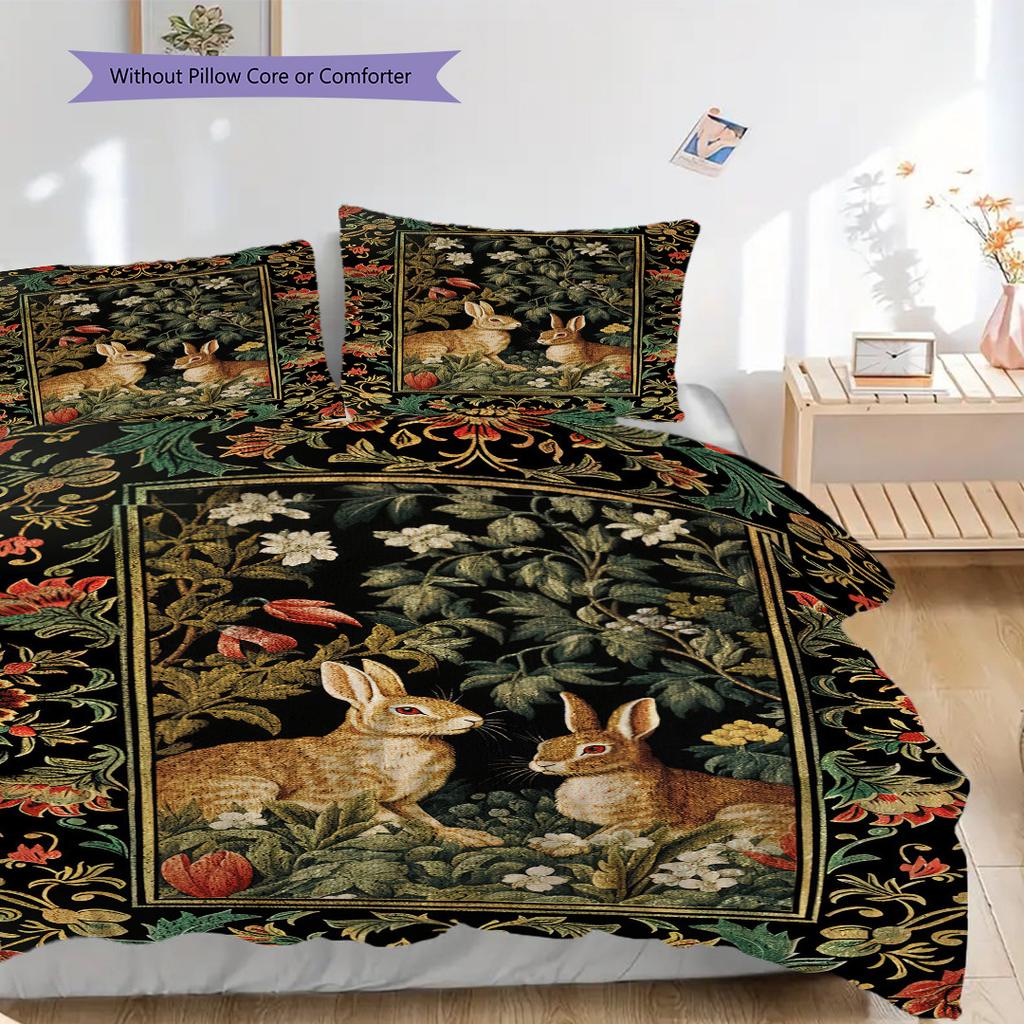William Morris' Pastoral Flower Rabbit Bettwäsche, Bettbezug, Kissenbezug, Heimdekoration, Geburtstagsgeschenk (1 * Bettbezug+2 * Kissenbezug, ohne Füllung)