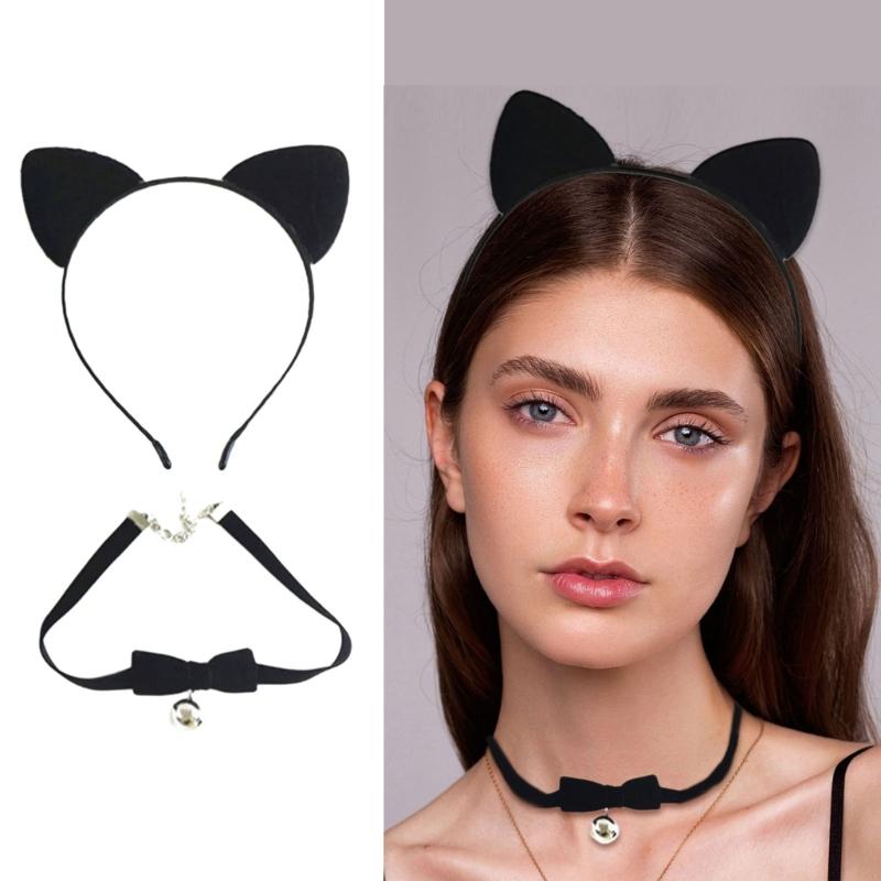 Djur Katter Rollekostym Djuröron Huvudbonad Svans Choker Halsband för Barn Pojke Flicka Cosplay Halloween Maskerad
