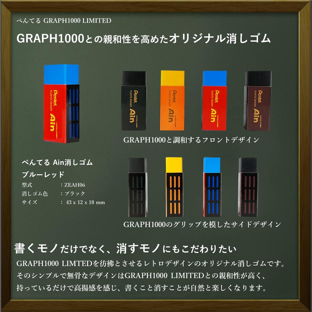 Pentel Mechanical Pencil Graph 1000 Limited Retro Color Retro Eraser High Polymer Lead RingLeaf Original Pen Box [GRAPH1000 LIMITED] & & (Blue