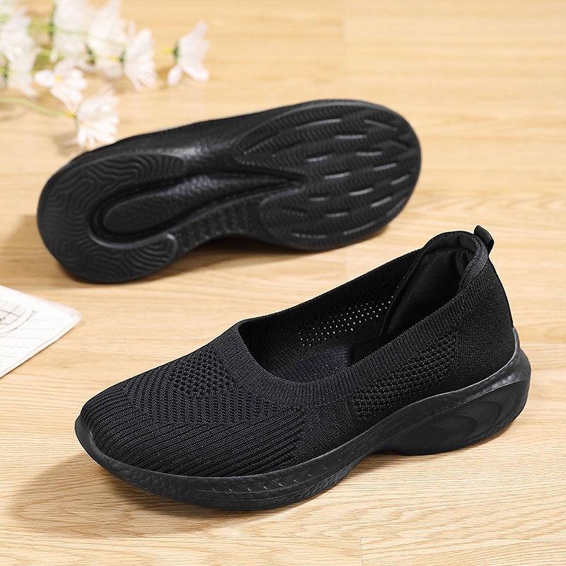 Large size women's shoes spring and summer new shallow mouth women's shoes flying woven shoes medium walking shoes casual shoes women