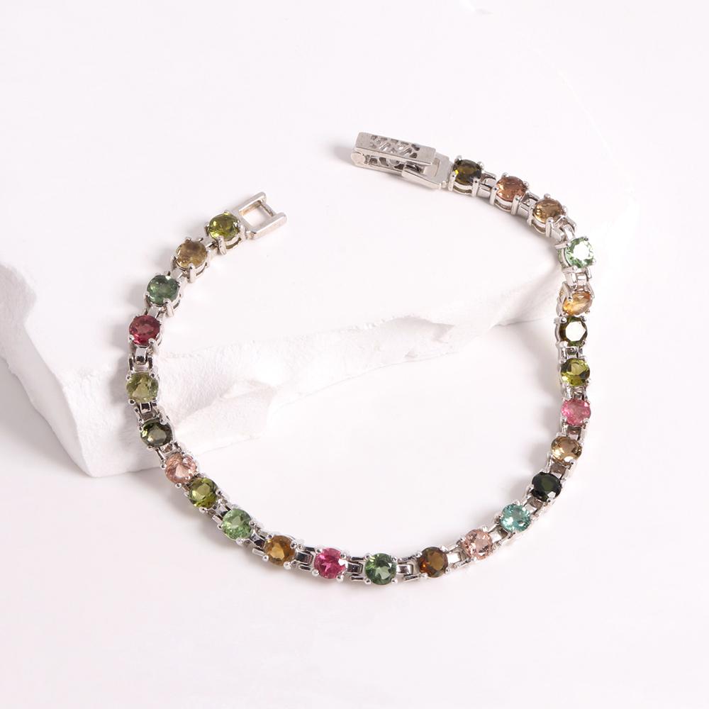 Gorgeous light luxury design Multi-colored natural Tourmaline Gems Bracelet 925 Silver jewelry for women Wedding & banquet gifts