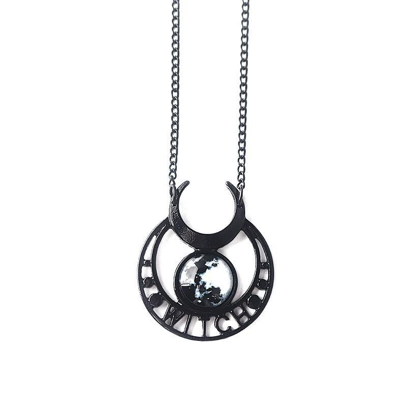 Punk Gothic Moon Necklace With Blue Stone And Cross Chain For Women