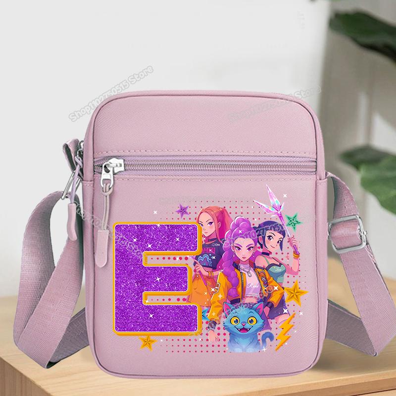 KPop Demon Hunters Letter A-Z Crossbody Bag Women Oxford Cloth Chest Packs Rumi Mira Zoey Girl Phone Shoulder Cartoon Kid Friendly Entertaining Fun