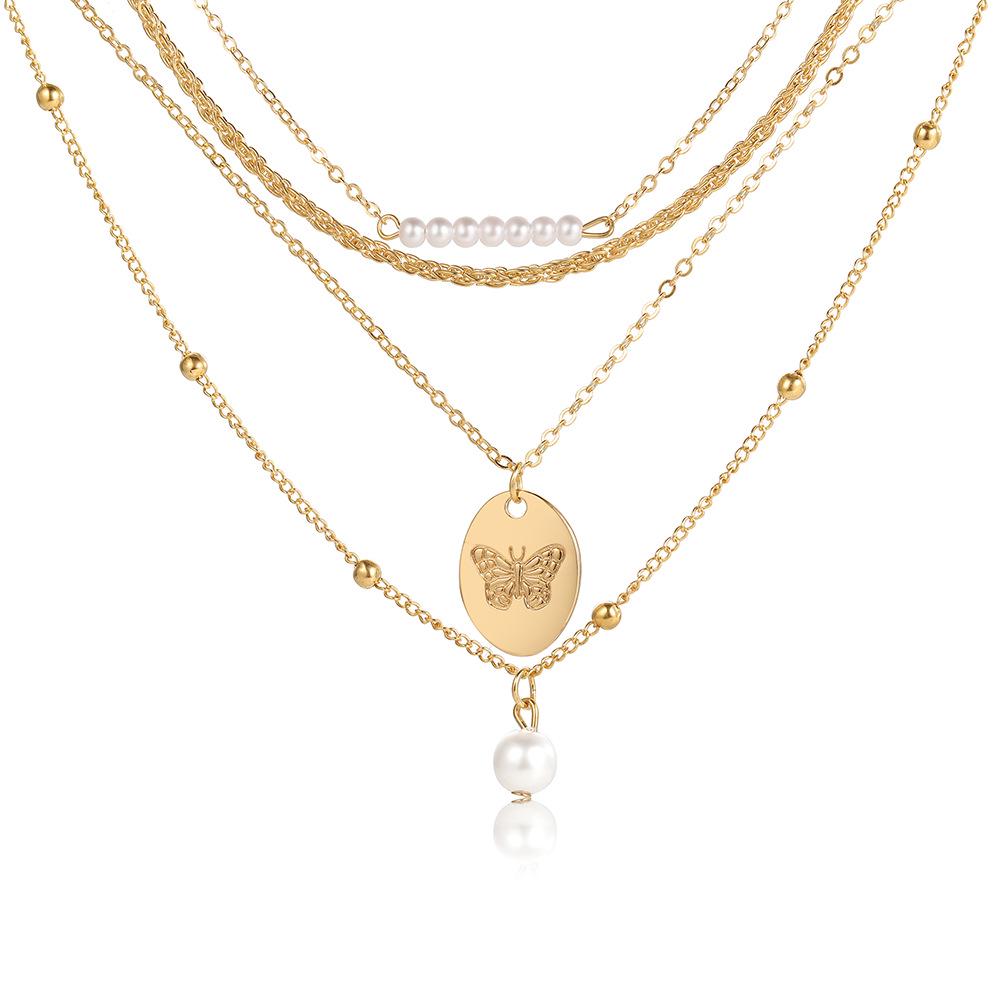 

Модный набор жемчужных ожерелий с бабочками: Креативный дизайн, женский модный аксессуар из 4 предметов