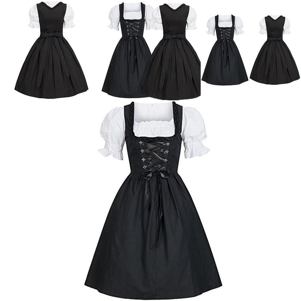 Elegant Black Oktoberfest Costume Featuring Unique Puff Sleeve Design For Womens Fashion