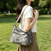 Fashion Washed Retro Crossbody Purse with Bohemian Wide Strap Multi-Zipper Pockets Large Capacity Tote Bag Casual Shoulder Bag