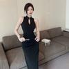 Improved imperial sister evening dress slim dress black retro split slim Chinese cheongsam dress