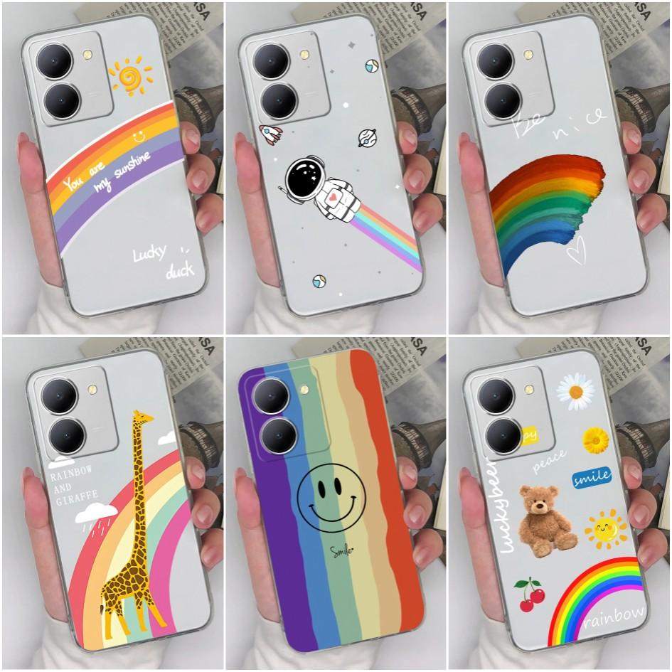 Vivo Y36 Y20 Y35 Y33s Y31 Y30 Y27 Y15S Y02 Y11 Y12 lüks darbeye dayanıklı arka kapak şeffaf yumuşak silikon TPU gökkuşağı Vivo tampon için telefon kılıfı